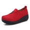 Women Casual Soft Suede Leather Round Toe Slip On Shake Shoes - Red