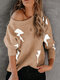 Printed O-neck Long Sleeve Casual Sweater For Women - Khaki