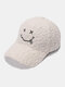 Women Lamb Wool Warm Soft Smile Pattern Casual Personality Baseball Hat - White
