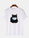Mens 100% Cotton Funny Cat Printed Short Sleeve Graphic T-Shirt - White