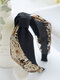 Vintage Embroidery Knotted Headband Floral Printed Non-slip Wide Side Press Hairband - Black