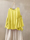 Solid Bell Long Sleeve Loose O-neck Women Blouse - Yellow