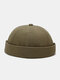 Unisex Cotton Solid Color Trendy Simple All-match Adjustable Brimless Beanie Landlord Caps Skull Caps - Army Green