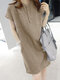 Solid Pocket Button Front Casual Dress With Belt - Beige