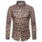 Men's Casual Leopard Printed Turn Down Collar Slim Fit Long Sleeve Shirt - Coffee