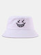 Unisex Cotton Solid Color Funny Face Embroidery All-match Sunscreen Bucket Hat - White