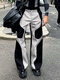 Pantalon droit de déconstruction à patchwork contrasté pour hommes - gris