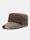 Men Cotton Solid Color Letter Metal Label Rivet Decoration Sutures Sunscreen Casual Military Hat Flat Cap - Coffee