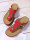 Plus Size Women Casual Comfy Summer Vacation Clip Toe Handmade Stitching Wedges Slippers - Red