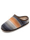 Women Colorful Stripes Stitching Closed Toe Soft Comfy Warm Home Slippers - Orange-gray Stripes