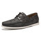 Men Retro Leather Splicing Non Slip Soft Casual Boat Shoes - Grey