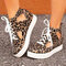 Women Canvas Cut Out Wearable Hidden Increase Casual Flat Shoes - Leopard