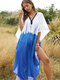 Tie-dye Print Batwing Sleeves V-neck Casual Dress For Women - Blue