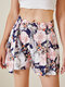 Shorts femininos com estampa de flores Cinto bolsos largos - Marinha