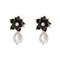 5 Colors Vintage Pearl Pendant Earring Geometric Three-dimensional Lotus Ear Drop Elegant Jewelry - Black