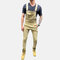 Mens Denim Solid Color Pockets Ankle Length Casual Jumpsuits Suspenders - Khaki