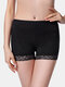 Plus Size Women Mesh Breathable Hip Lift Lace Mid Waist Panty Shapewear With Pads - Black