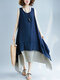Color Contrast Patched Plus Size Layered Tank Top Dress - Navy