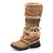 LOSTISY Large Size Rhinestone Slip On Mid Calf Warm Knight Boots - Brown
