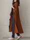 Solid Button Loose Lantern Long Sleeve Casual Shirt Dress - Brown