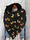 Women Dacron Colorful Butterfly Pattern Print With Buckle Casual Thicken Warmth Shawl Scarf - Black