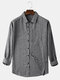 Mens Plain Striped Lapel Collar Casual Simple Thin Long Sleeve Shirts - Dark Grey
