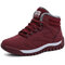 Warm Lining High Top Lace Up Winter Ankle Casual Boots For Women - Wine Red