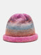 Women Mixed Color Knitted Tie-dye Gradient Color Vintage Fashion Warmth Brimless Beanie Hat - Red Blue