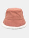 Unisex Corduroy Plus Faux Rabbit Fur Solid Color Striped All-match Warmth Bucket Hat - Brick Red
