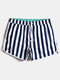 Mens Classic Striped Print Loose Quick Dry Drawstring Waist Holiday Beach Board Shorts - White