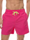 Men Solid Color Waterproof Swim Trunks Mid Length Quick Dry Loose Holiday Board Shorts with Mesh Liner - Rose Red