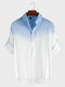Men Cotton Gradient Printing Casual Long Sleeve Shirt - Blue