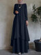 Robe longue musulmane à manches longues pour femmes, design superposé, couleur unie - Marine