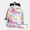 2Pcs Gradient School Bag Backpack Pencil Case - Pink
