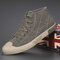 Men Stitching High Top Breathable Canvas Shoes Casual Court Sneakers - Khaki