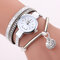 Crystal Pendant Women Bracelet Watch Retro Style Leather Strap Quartz Watch - White