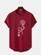 Mens Line Drawing Rose Japanese Print Curved Hem Short Sleeve T-Shirts - Wine Red