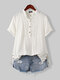 Casual Hollow Out Side-slit Buttons Short Sleeve Blouse - White