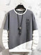 Mens Contrast Patchwork Japanese Print Loose Crew Neck Pullover Sweatshirts Winter - Gray