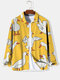 قمصان رجالي بأكمام طويلة وطية صدر السترة مطبوعة على شكل بطة كرتونية بالكامل للشتاء - الأصفر