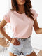 Solid Color Short Sleeve O-neck T-shirt For Women - Pink