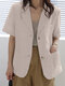 Solid Pocket Button Front Short Sleeve Lapel Casual Blazer - Apricot