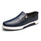 Men Stylish Side Zipper Comfy Soft Sole Slip On Casual Leather Loafers - Blue