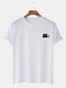 Mens Cotton Cute Cat Solid Color Casual O-Neck Short Sleeve T-Shirt - White