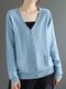 Solid Pocket Button V-neck Long Sleeve Knitted Cardigan - Blue