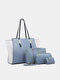Women Artificial Leather Elegant Large Capacity Bag Set Tote Bag Daily Casual Handbag - Blue