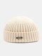 Unisex Knitted Solid Color Letter Label Dome All-match Brimless Beanie Landlord Cap Skull Cap - Beige