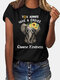Cartoon Elephant Letter Print Short Sleeve T-shirt For Women - Black