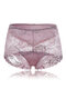 Culotte Sexy Souple Transparente avec Broderie en Dentelle Taille Mi-haute Sous-vêtement Mince pour Femme - Violet