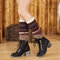 Women's Compression Socks Wool Over Knee Socks Color Strips Color Leggings Long Tube Socks  - Khaki